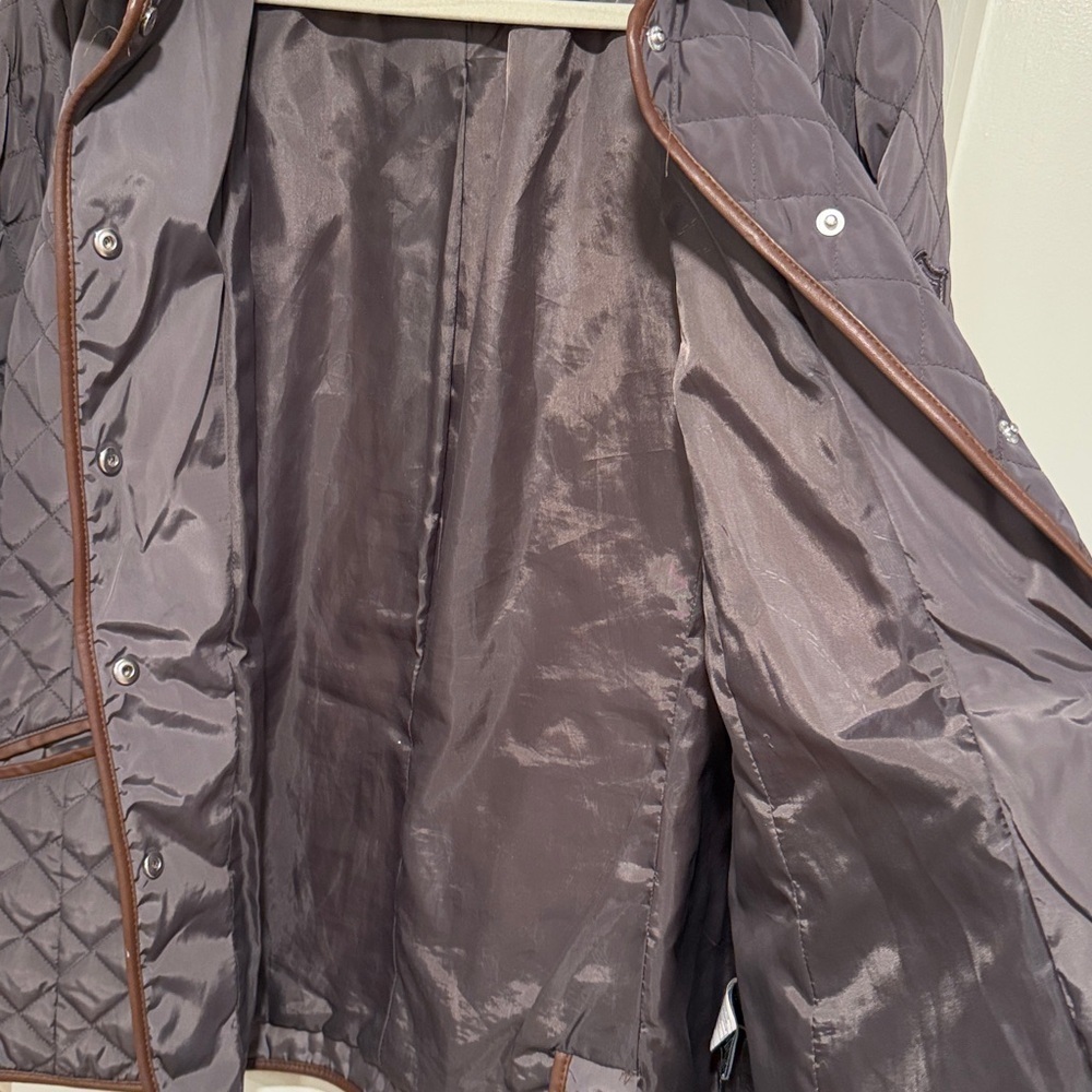 Lauren Ralph Lauren Quilted Field Jacket Size XL chocolate Brown Snap Front Coat - Picture 9 of 9